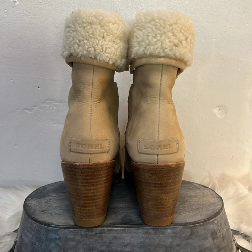 #0169- Sorel After Hours Lace Up Shearling Wedge Boots-Lined Cuff-7.5 - Picture 7 of 11